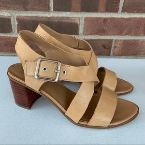 Franco Sarto Helga tan leather chunky heel sandals